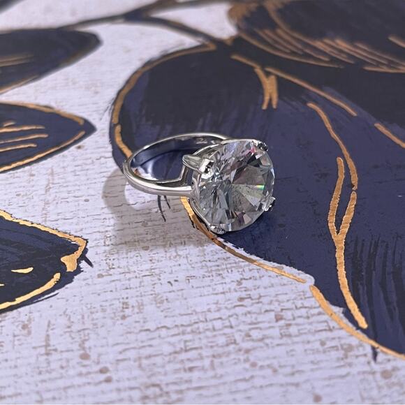 Vintage Cocktail 925 Sterling Silver Ring with Large Clear Crystal Stone - Picture 12 of 14